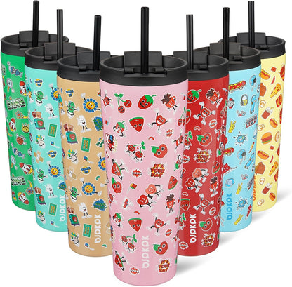 BJPKPK 22oz Insulated Tumbler With lid And Straw Stainless Steel Tumblers Travel Coffee Mug Reusable Thermal Cup,Sky