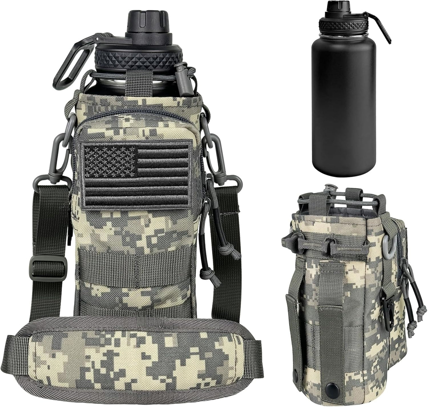 32 oz Insulated Water Bottle with Sleeve - Tactical Stainless Steel Gym Water Bottles for Men, Sports Water Bottle for Hiking Camping Outdoor with Camo Pouch