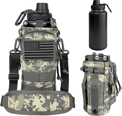 32 oz Insulated Water Bottle with Sleeve - Tactical Stainless Steel Gym Water Bottles for Men, Sports Water Bottle for Hiking Camping Outdoor with Camo Pouch