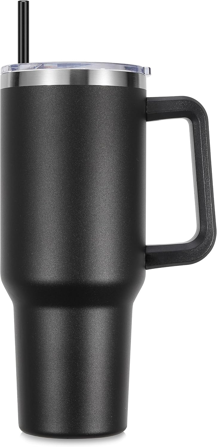 DOMICARE 40 oz Tumbler with Handle and Straw, Stainless Steel Tumbler with Lid and Straw, Reusable Vacuum Insulated Cup, Travel Coffee Mug, Blue, 1Pack