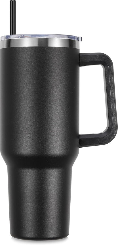 DOMICARE 40 oz Tumbler with Handle and Straw, Stainless Steel Tumbler with Lid and Straw, Reusable Vacuum Insulated Cup, Travel Coffee Mug, Blue, 1Pack
