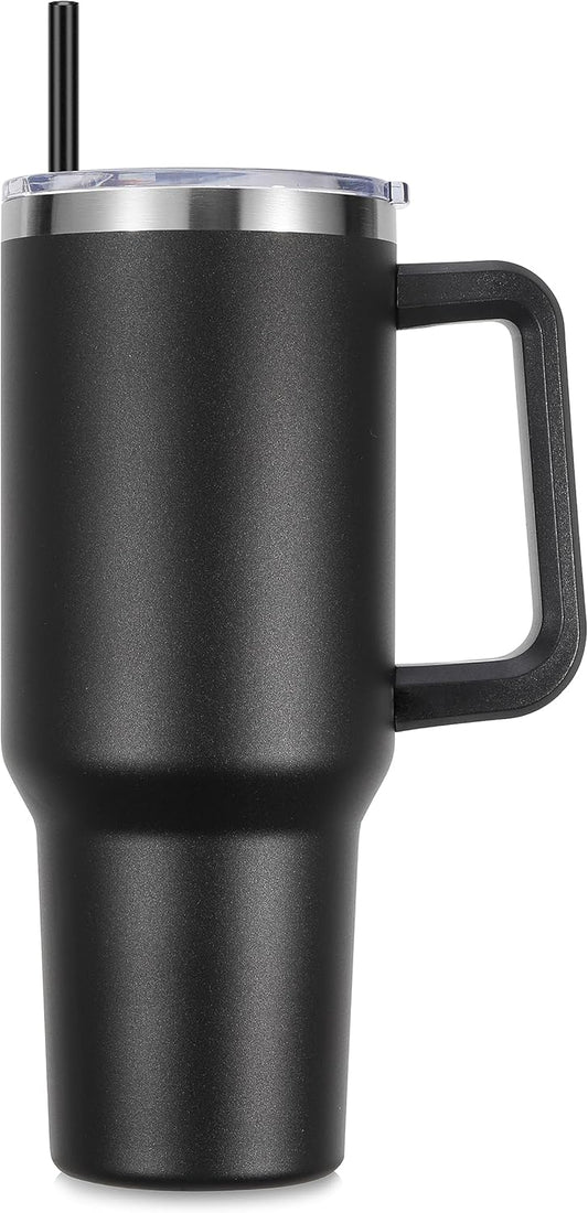 DOMICARE 40 oz Tumbler with Handle and Straw, Stainless Steel Tumbler with Lid and Straw, Reusable Vacuum Insulated Cup, Travel Coffee Mug, Blue, 1Pack