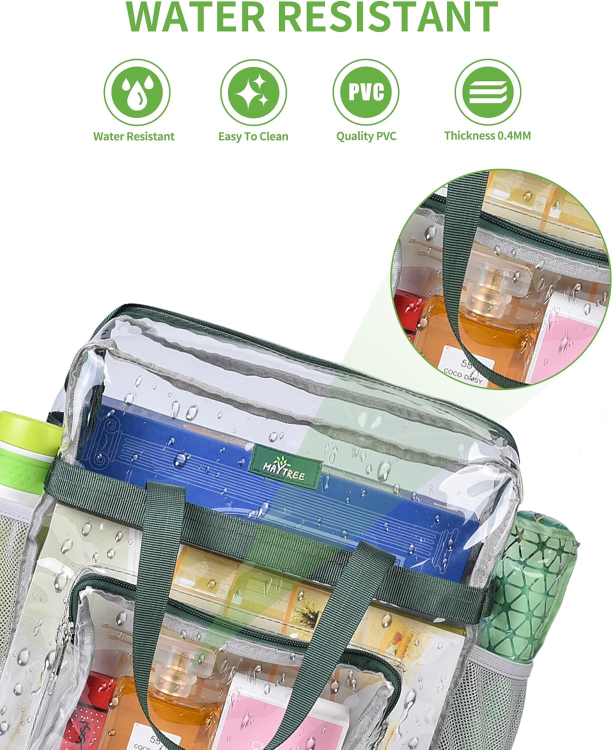 MAY TREE Clear Bag for Stadium Events, 12×5.5×12 Clear Tote Lunch Bag with Non-detachable Reinforced Straps for Work, Sporting Events and Gym, Black