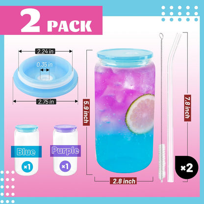 Joyclub 8pcs 16 oz Glass Cups with Acrylic Lids and Straws Can Shaped Iced Coffee Glasses Cute Tumbler Set Drinking Jars for Smoothie Soda Boba Beer Party Housewarming Gifts
