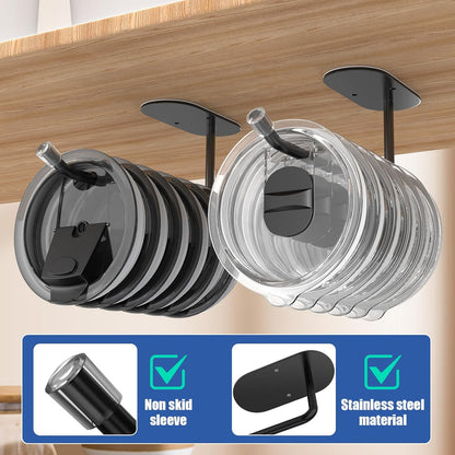 Tumbler Lid Organizer 2 Pack,Space Saving Cup Lid Hook for Simple Modern Cup Lids,Lid Storage Rack Used in Kitchen Storage Cabinet Inside Or Under (Black)