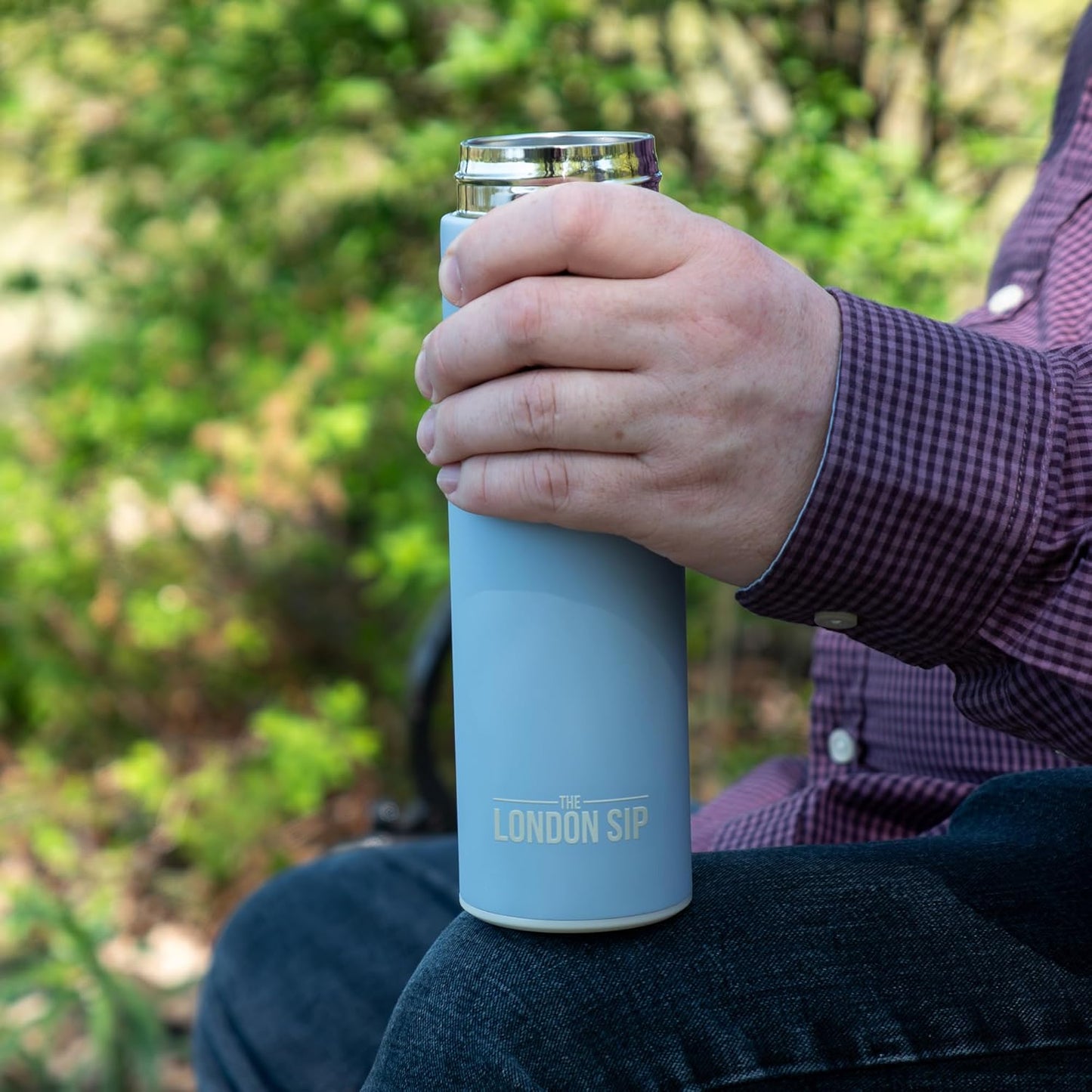 The London Sip Multi-Purpose Travel Mug and Tumbler Fruit Infused Flask Hot and Cold Double Wall Stainless Steel Thermos with Extra-Long Infuser, Purple