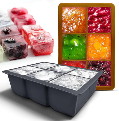 Excnorm Silicone Ice Cube Trays 3 Pack - Large Size Silicone Ice Cube Molds with Leak Proof Removable Lid Square Ice Cube Tray And BPA Free for Cocktail,Whiskey, Stackable Flexible Ice
