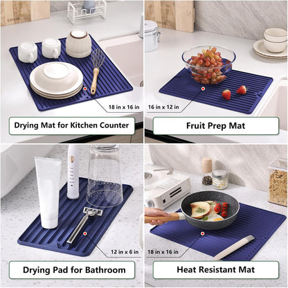 Dish Drying Mat, Mini Silicone Drying Mat for Kitchen Counter, Heat Resistant Silicone Mat for Countertop Protector, Super Thick Non-Slip Dish Drying Pad for Coffee Cup/Bottle/Glassware