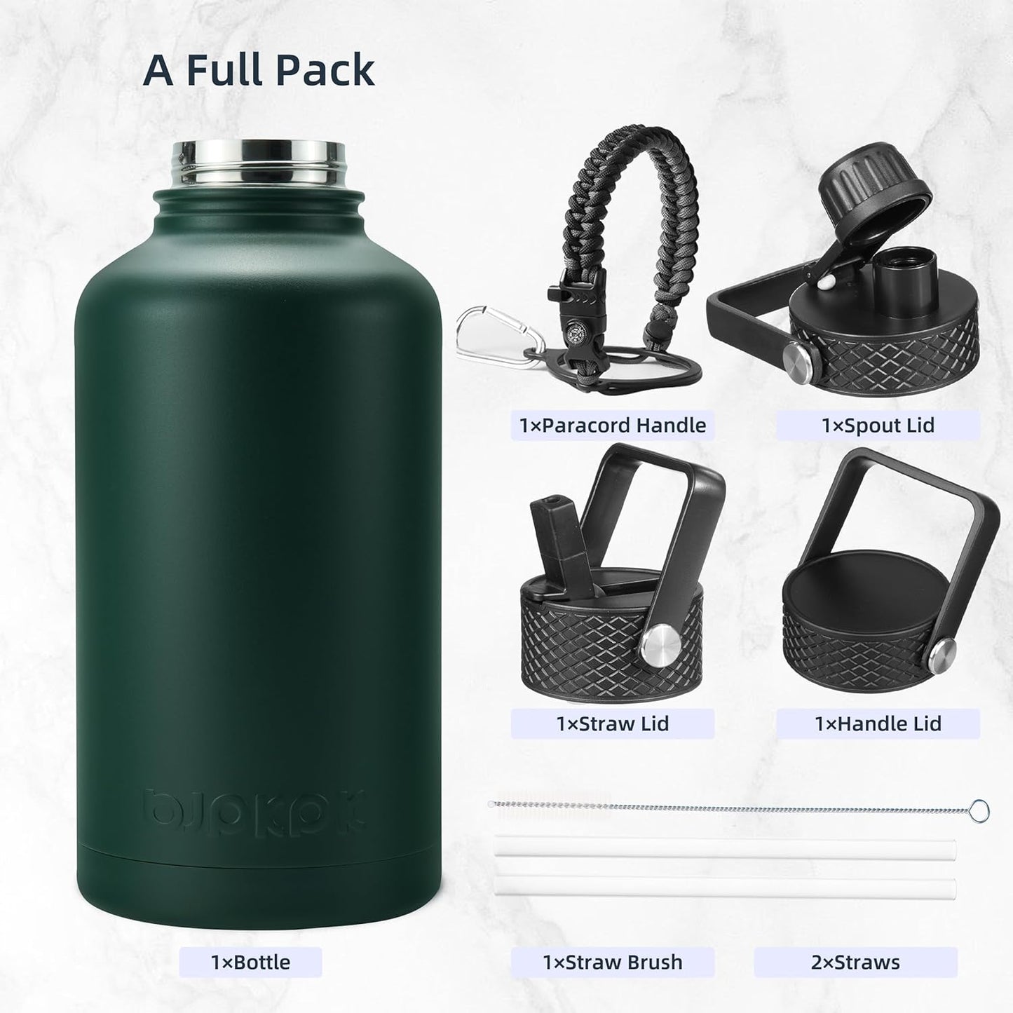 BJPKPK Insulated Water Bottles with Straw Lid, 40oz Stainless Steel Water Bottles with 3 Lids, BPA Free Leakproof Thermo, Tumblers, Cups for Sports, Gym- Midnight - Colors A