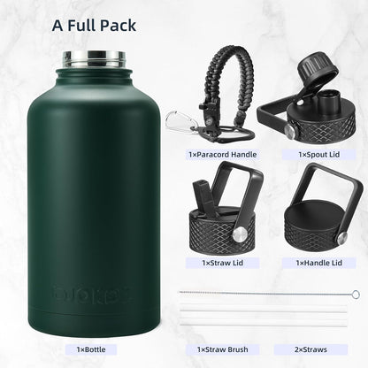 BJPKPK Insulated Water Bottles with Straw Lid, 40oz Stainless Steel Water Bottles with 3 Lids, BPA Free Leakproof Thermo, Tumblers, Cups for Sports, Gym- Midnight - Colors A