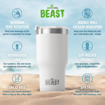 Beast 10 oz Tumbler Stainless Steel Vacuum Insulated Coffee Ice Cup Double Wall Travel Flask (Arctic White)