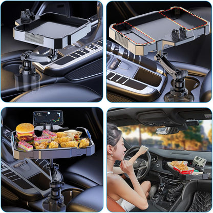 Car Cup Holder Tray, 5 in 1 Adjustable Car Cup Holder Expander Detachable Car Food Tray & Organizer – Automotive Cup Tray Table 9.8”with 360° Rotation with Phone Mount, Fit in 2.6"-3.9" Car Holder