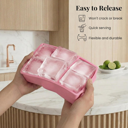 KitchFort Large Silicone Ice Cube Tray (2-Pack), Easy Release 2" Big Ice Cubes - Cocktail, Whiskey Ice Cubes Mold - Ice Trays for Freezer with Lid - Stackable Silicone Ice Tray - Black