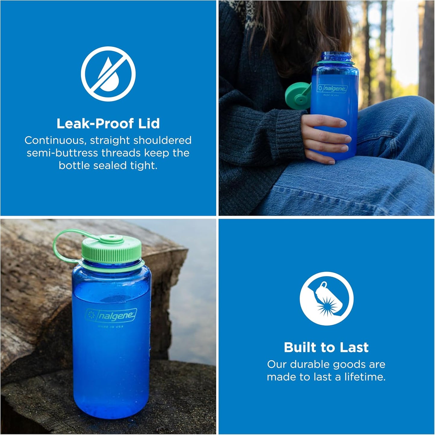 Nalgene 32 oz Wide Mouth Water Bottle | BPA-Free, Durable & Leak Proof, Lightweight Bottle for Hiking & Gym, Work & Travel