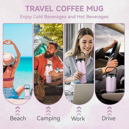30oz Tumbler with Handle and Flip Straw Lid Double Wall Insulated Travel Coffee Mug Stainless Steel Vacuum Insulated Coffee Tumbler Cup for Hot and Cold Beverages,Leak-proof&BPA-free (30oz,Black)