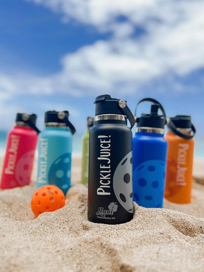 Maui Pickleball Co.™ Pickleball Water Bottle 32oz Insulated Stainless Steel Water Bottle PickleBall Accessories Pickleball Gifts Sip/Swig Lid with Carry Handle