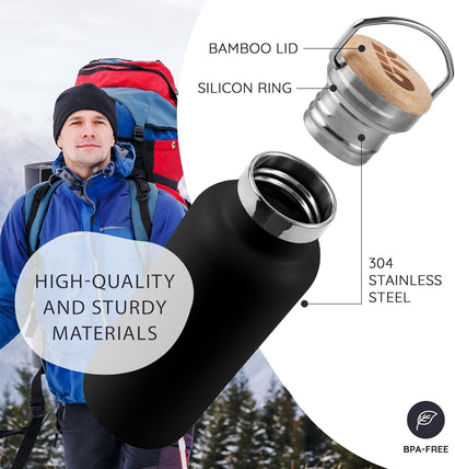 Bambaw 24 oz Stainless Steel Water Bottle, Insulated Metal Water Bottle Wide Mouth, Great for Hiking & Travel, With Handle Easy to Carry, Rust-Resistant & Durable (Aegean Blue)
