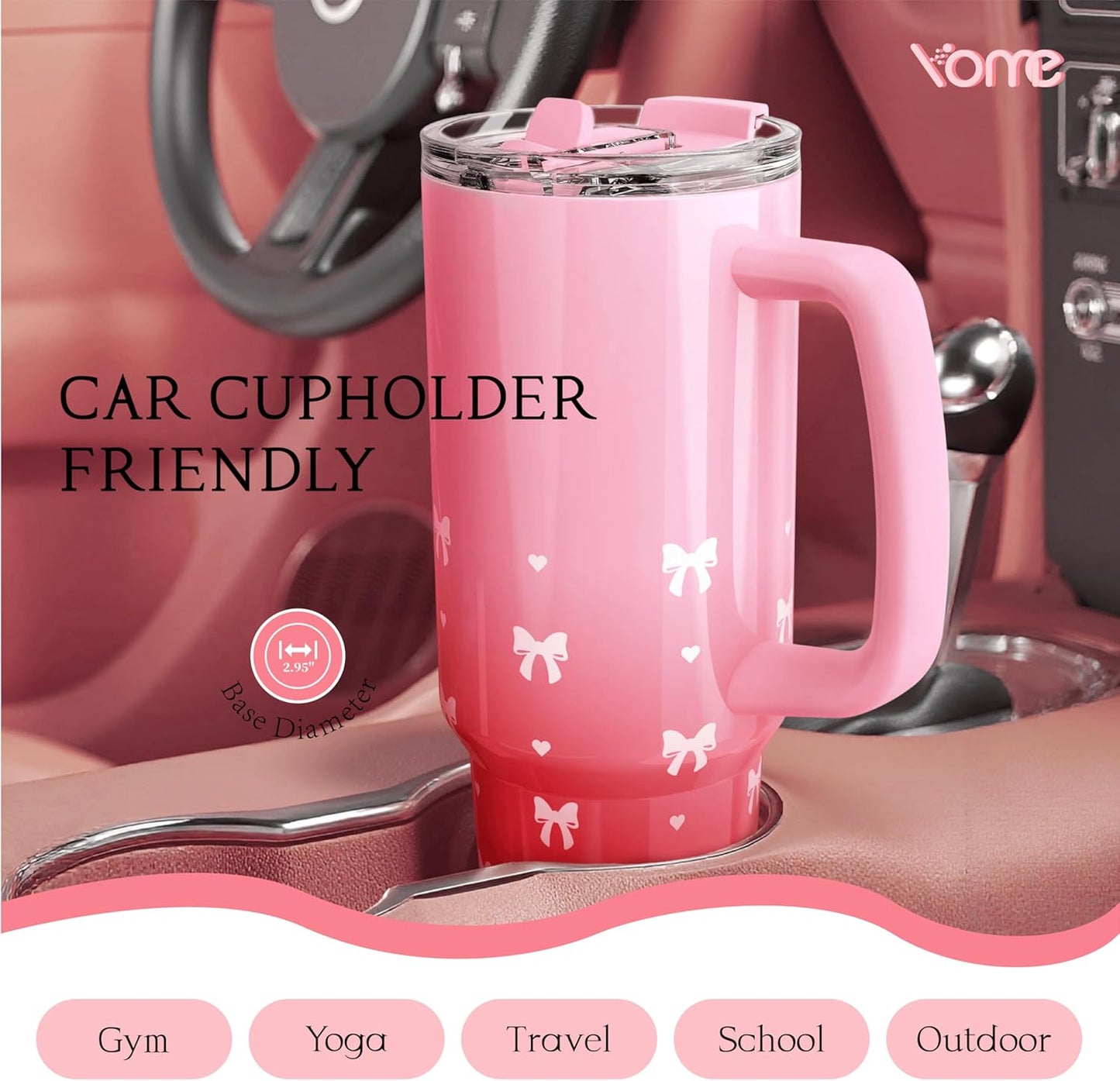 YOME 40oz Nurse Tumbler with Handle and Flip Straw | Stainless Steel Insulated Water Bottle | Keeps Drinks Cold | Dishwasher Safe | Cupholder Friendly | Gift Gym Travel Yoga
