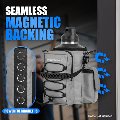 NATURE PIONEOR Magnetic Gym Bag for Men and Women - Magnet Water Bottle Holder Sling Carrier with Crossbody Shoulder Strap,Gym Accessories Pouch,Phone Pockets for Sports,Walking,Travel,Workout