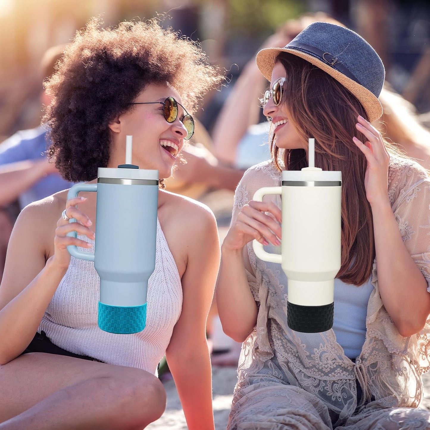 HEYSKAY 2pcs Protective Flask Silicone Boot Base for Stanley Quencher Adventure 40oz & Stanley IceFlow 20oz 30oz Tumbler, and Compatible with 12-24oz Hydro Sport Water Bottles,Yeti and More