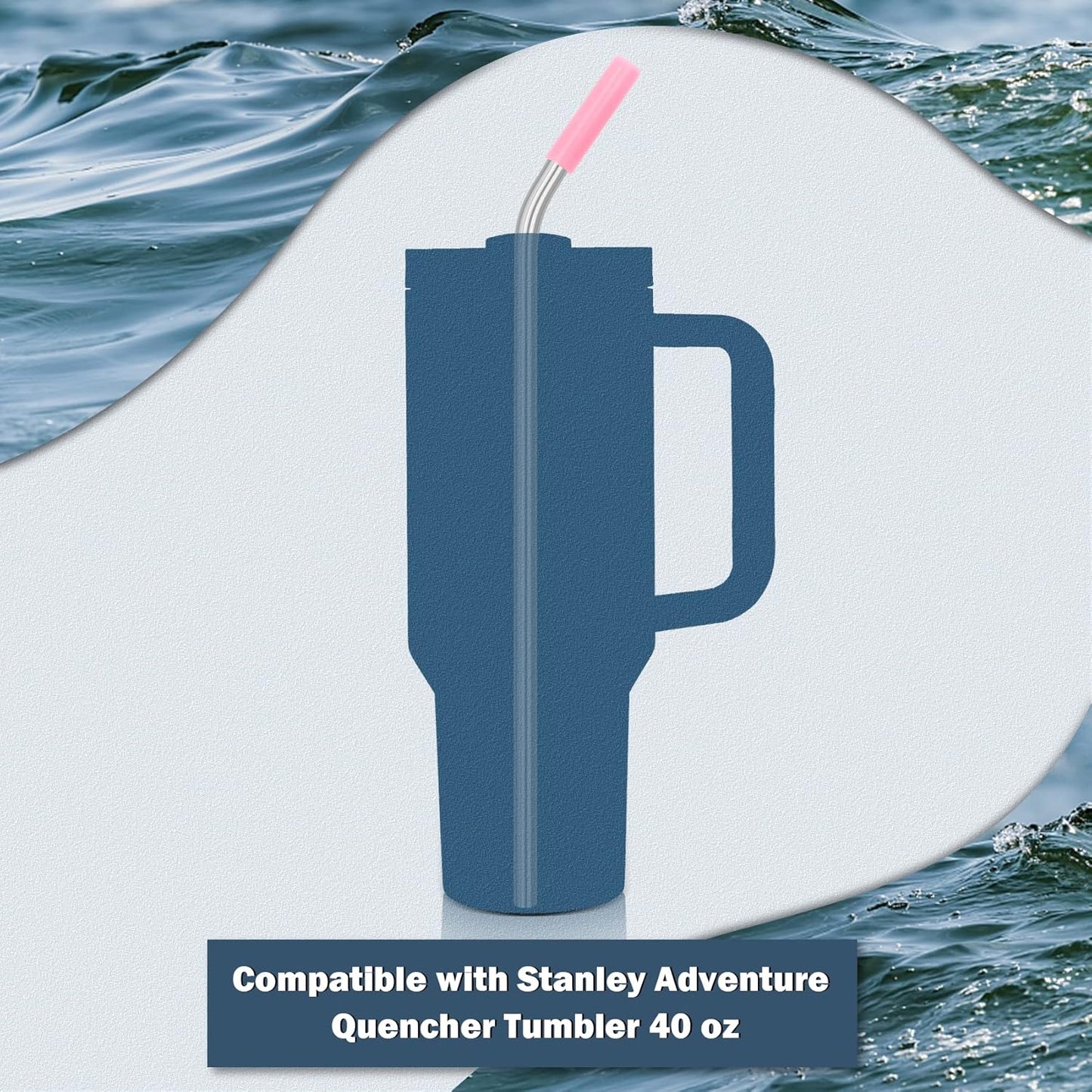 for Stanley Quencher 40oz Tumbler 6x Metal Stainless Steel Straws, 12inch Replacement Extra Long/Tall Straws for Stanley Cup 40oz Drinking Reusable Accessories (3x Straight & 3x Bent)
