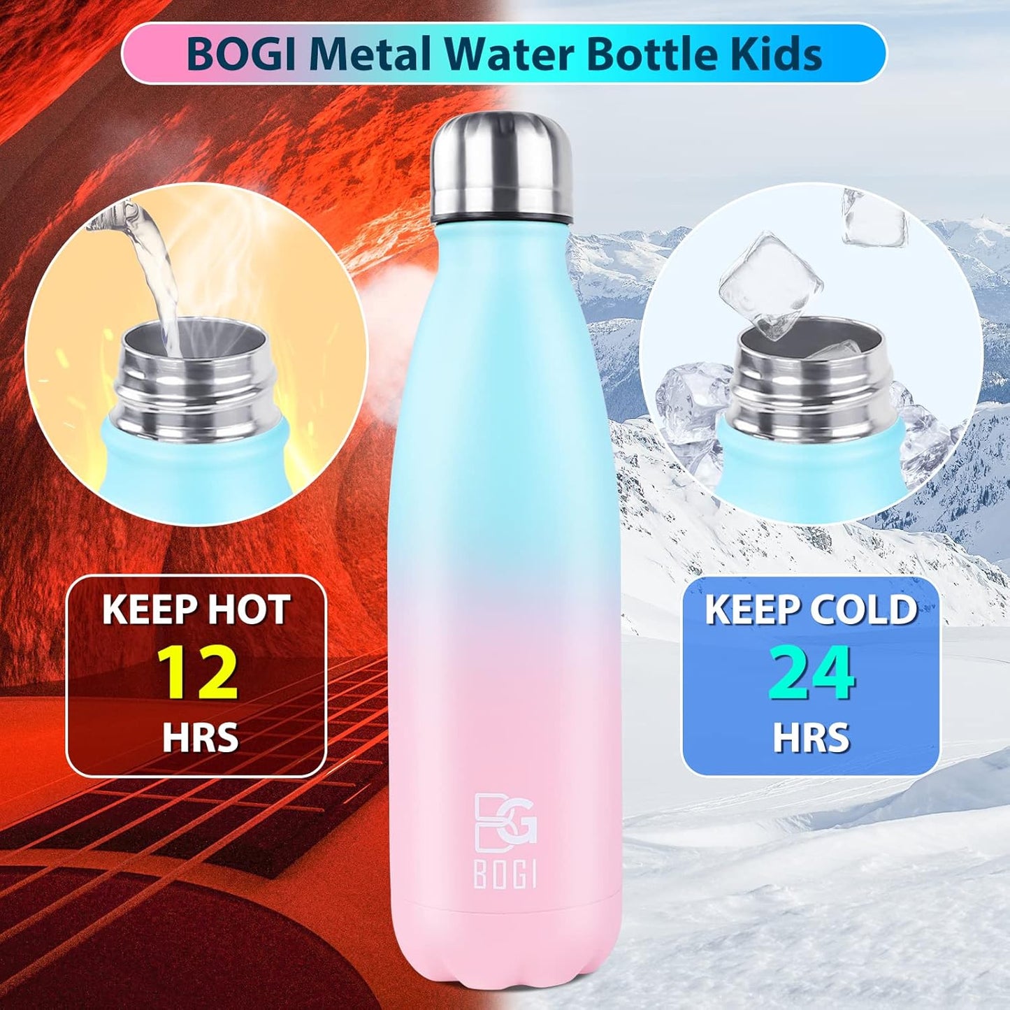 BOGI 17oz Insulated Water Bottle Double Wall Vacuum Stainless Steel Water Bottles, Leak Proof Metal Sports Water Bottle Keeps Drink Hot and Cold - Perfect for Outdoor Sports Camping Biking (Purple)