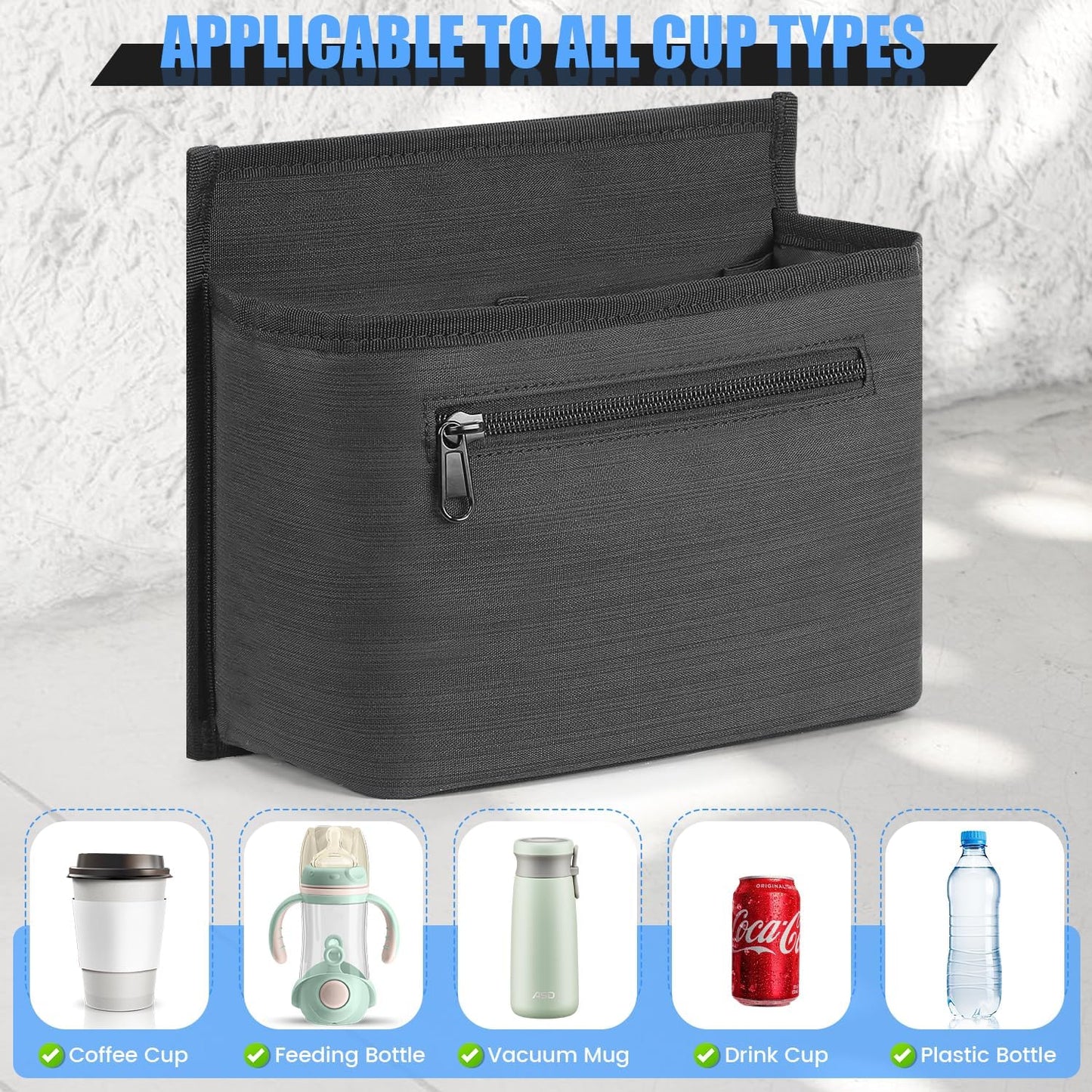 ZHCHG Luggage Travel Cup Holder Attachment for Suitcase Drink Carrier Caddy, Coffee Mug and Tumblers, Traveler Carry on Hands Free Accessory- Gifts for Flight Attendants Travelers Accessories- Black