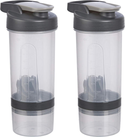 Amazon Basics Protein Shaker Bottle with Mixer Ball, Dishwasher Safe, 20 oz, Gray, 2-Pack