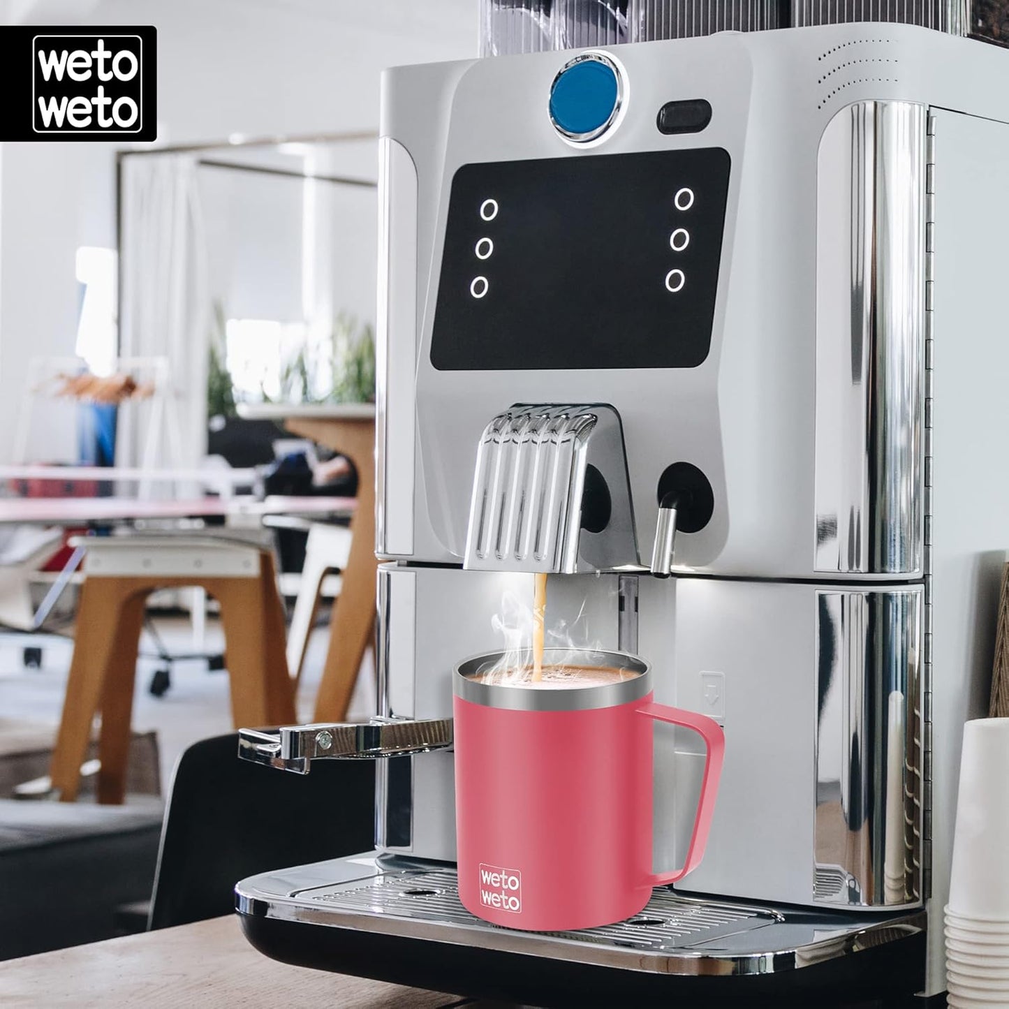 WETOWETO 14 oz Coffee Mug, Vacuum Insulated Camping Mug with Lid, Double Wall Stainless Steel Travel Tumbler Cup, Thermal Coffee Mug, Powder Coated Navy Blue