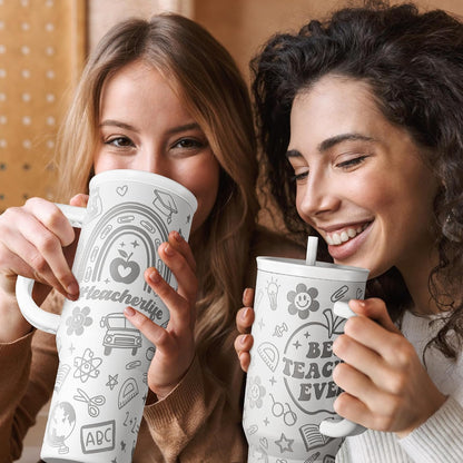 Floral Tumbler with Handle 40oz, Stainless Steel Insulated Tumblers Coffee Travel Mug Cup with Straw, Flower Coffee Cup Gifts for Women Girls, Gift for Her on Christmas Birthday Mothers Day