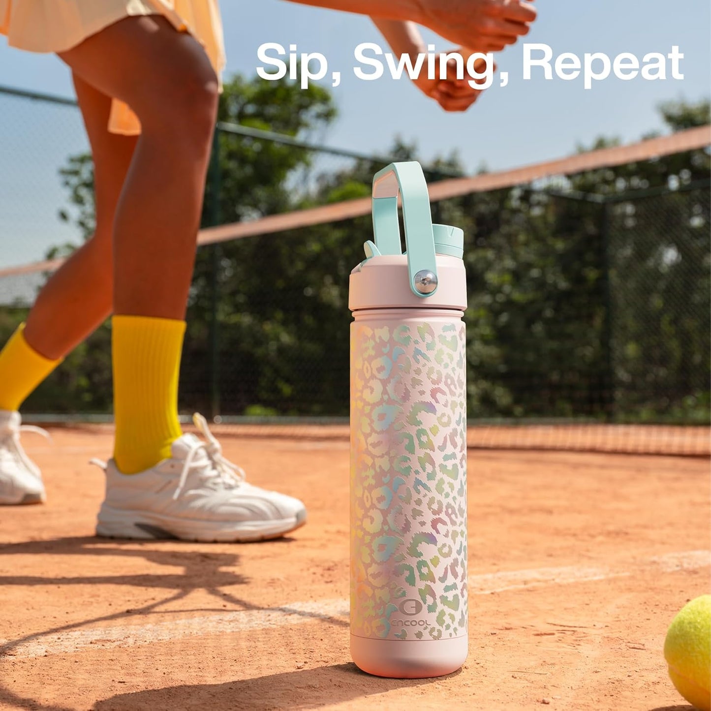 ENCOOL Insulated Water Bottle with Straw Stainless Steel Water Bottle, Leak-Proof, BPA-Free, Double Wall Vacuum Keeps Cold for 24 Hours for Sports, Travel, School (26 oz, Cotton Candy) - Colors C