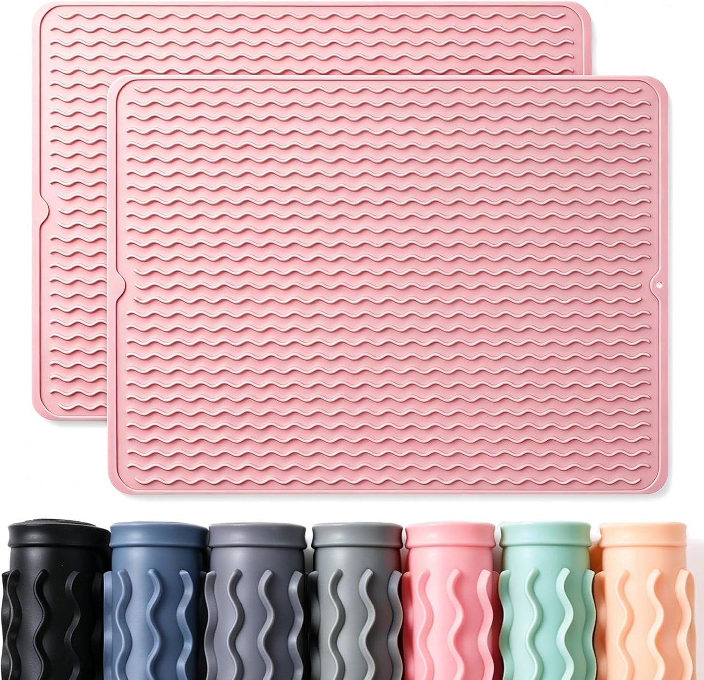 2 Pack Caketime Silicone Dish Drying Mat for Kitchen Counter Heat Resistant Under Sink Waterproof Coffee Bar Accessories Dining Rack Stone Utensil Holder Countertop Decor Must Haves 2026