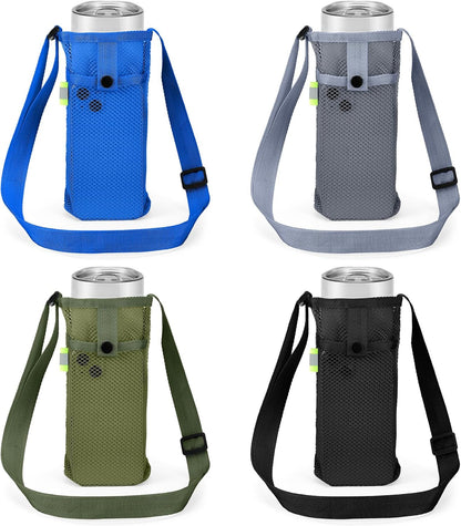 Mumufy Mesh Water Bottle Sling Holder with Adjustable Strap Crossbody Bottle Sleeve Carrier with Pouch for Outdoor Activities