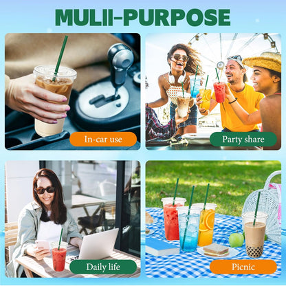 Qinsihwn 25 Set 16oz Plastic Cups with Flat Lids and Straws,Disposable Plastic Iced Coffee Cup,Disposable Clear Drinking Cups for Cold Beverages,Milkshakes,Smoothies
