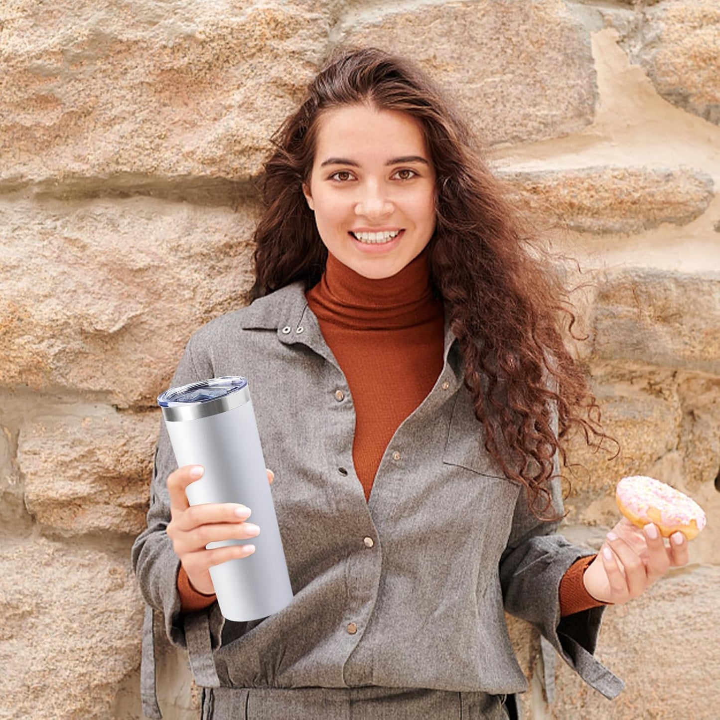 20 oz Skinny Tumblers with Lid and Straw,Stainless Steel Vacuum Insulated Tumbler Cup Double Wall Travel Coffee Mug, Thermal Water Tumbler for Hot and Cold Drinks(Rose Gold,1)