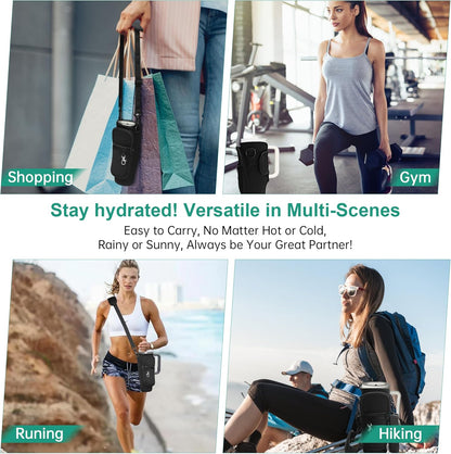 Water Bottle Carrier Bag with Strap for Stanley Cup 40oz/30oz with Phone Pocket, Neoprene Cross-Body Insulated Water Bottle Holder for Tumbler with Handle, Stanley Cup Accessories