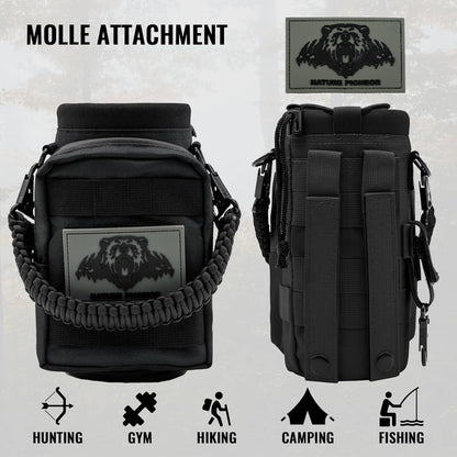 NATURE PIONEOR 32 64 128oz Tactical Water Bottle Pouch, Multi-Function Tactical Water Bottle Bag with Adjustable Shoulder Strap, Half/One Gallon Molle Strap Carrier Holder