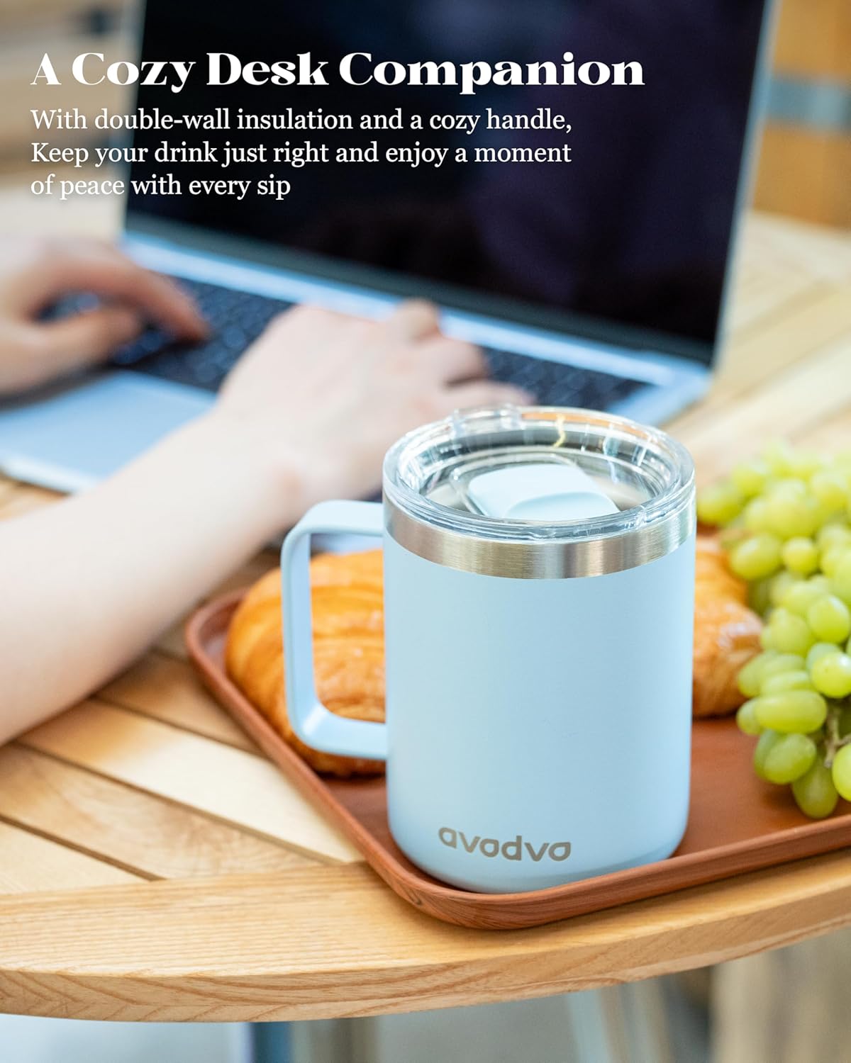 12oz Insulated Coffee Mug with Lid – Includes Two Lids, Stainless Steel Coffee Travel Mug with Handle, Double Wall Vacuum Insulated Camping Mug for Home, Office & Outdoor, Navy Blue