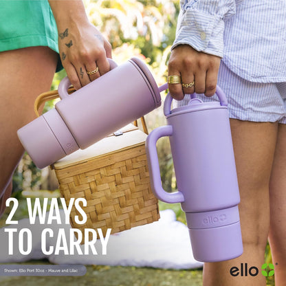 Ello Port 40oz Tumbler with Carry Loop & Integrated Handle, Vacuum Insulated Stainless Steel Reusable Water Bottle, Travel Mug with Leak Proof Lid & Straw, Perfect for Iced Coffee & Tea, White