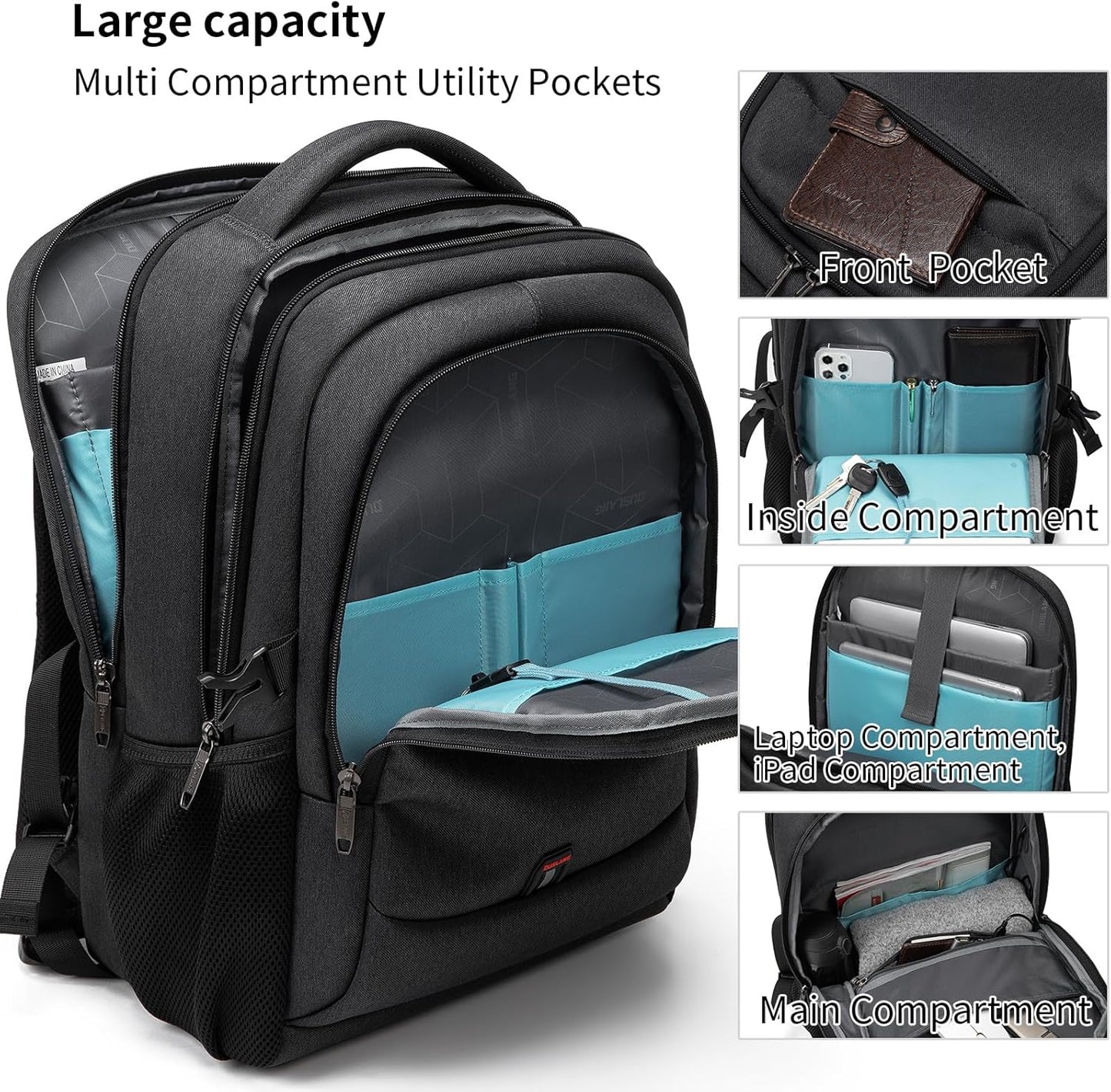 DUSLANG 17 Inch Laptop Backpack for Travel Water Resistant College Backpack for Men/Women Laptop Bag with USB Charging Port,Black - Colors A