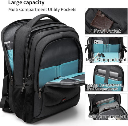DUSLANG 17 Inch Laptop Backpack for Travel Water Resistant College Backpack for Men/Women Laptop Bag with USB Charging Port,Black - Colors B