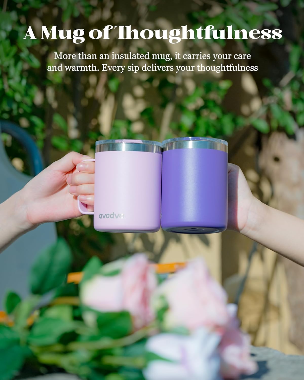 12oz Insulated Coffee Mug with Lid – Includes Two Lids, Stainless Steel Coffee Travel Mug with Handle, Double Wall Vacuum Insulated Camping Mug for Home, Office & Outdoor, Navy Blue