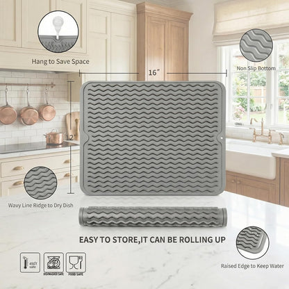 MicoYang Silicone Dish Drying Mat for Multiple Usage,Easy clean,Eco-friendly,Heat-resistant Silicone Mat for Kitchen Counter,Sink,Bar,Bottle,or Cup Green M 17 inches x 6 inches