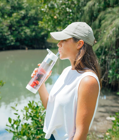 Infusion Pro Fruit Infuser Water Bottle with Straw Lid 24 oz : Flip-Up Straw : Insulated Sleeve & Fruit Infusion Water eBook : Bottom Loading Infuser for More Flavor - Kauai Sunset