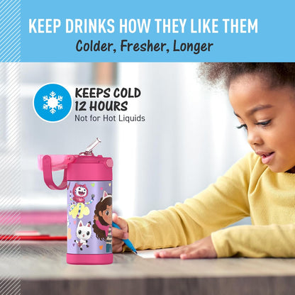 THERMOS FUNTAINER Water Bottle with Straw - 12 Ounce - Kids Stainless Steel Vacuum Insulated Water Bottle with Lid, Bluey - Colors B
