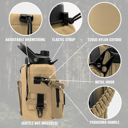 NATURE PIONEOR 32 64 128oz Tactical Water Bottle Pouch, Multi-Function Tactical Water Bottle Bag with Adjustable Shoulder Strap, Half/One Gallon Molle Strap Carrier Holder