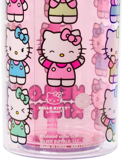 Silver Buffalo Sanrio Hello Kitty Milk Carton Pattern Plastic Boba Tumbler w Lid and Wide Straw, 24 Ounces