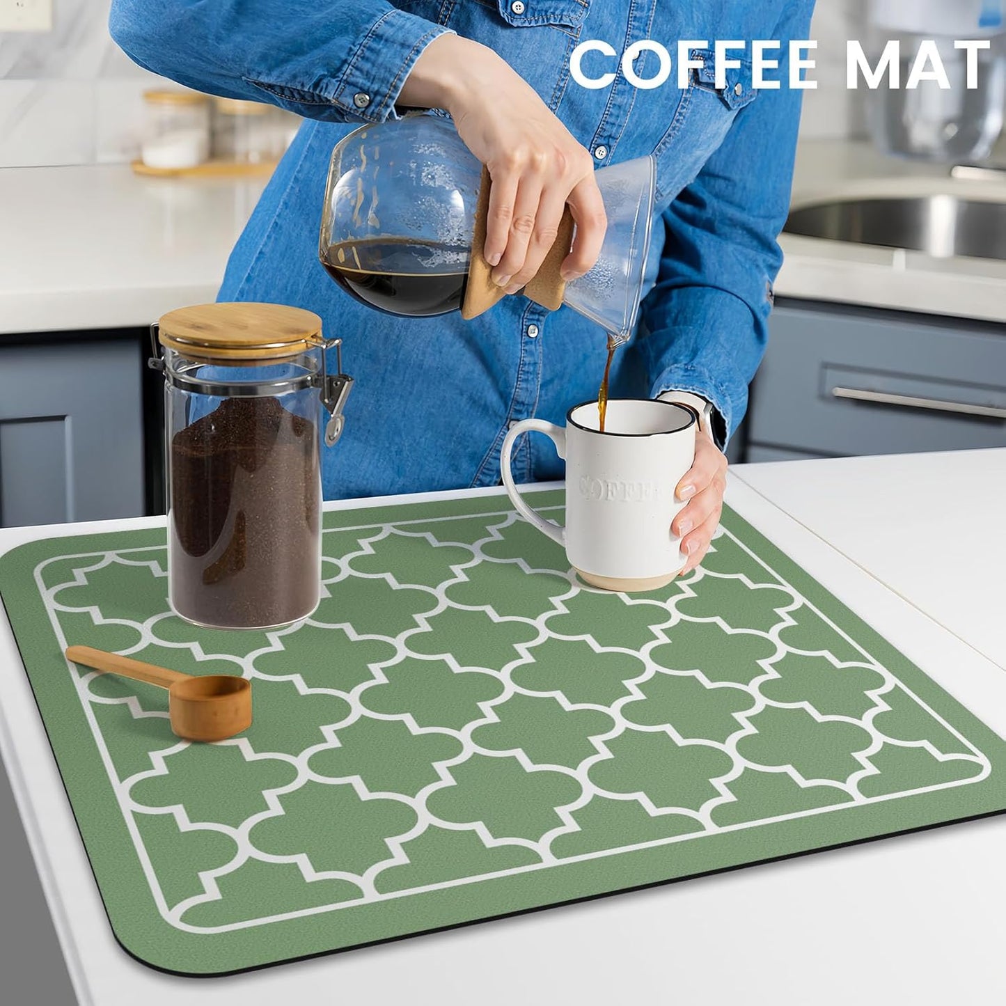 WISELIFE Dish Drying Mat Super Absorbent Drying Mat Large Dish Drying Mats for Kitchen Counter Easy Clean Dish Mat Kitchen Drying Mat15"x 18" Stylish Grey