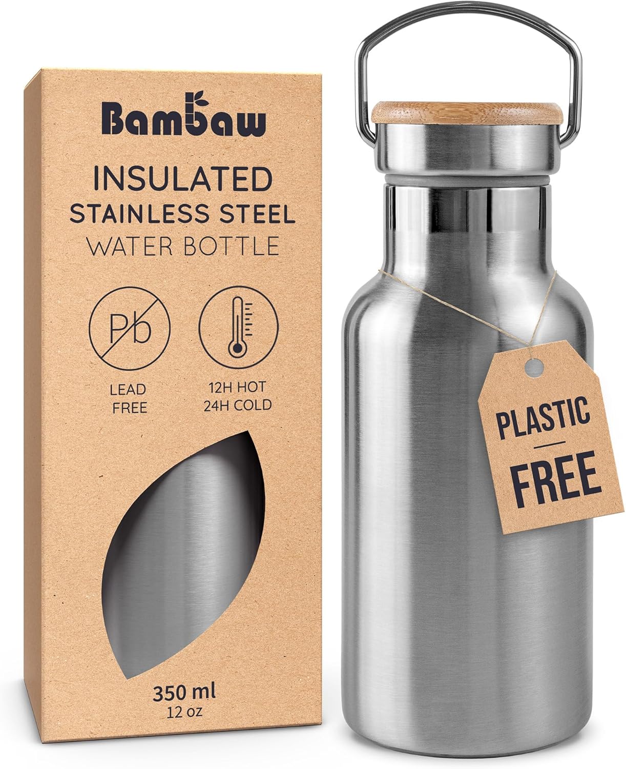 Bambaw 24 oz Stainless Steel Water Bottle, Insulated Metal Water Bottle Wide Mouth, Great for Hiking & Travel, With Handle Easy to Carry, Rust-Resistant & Durable (Aegean Blue)