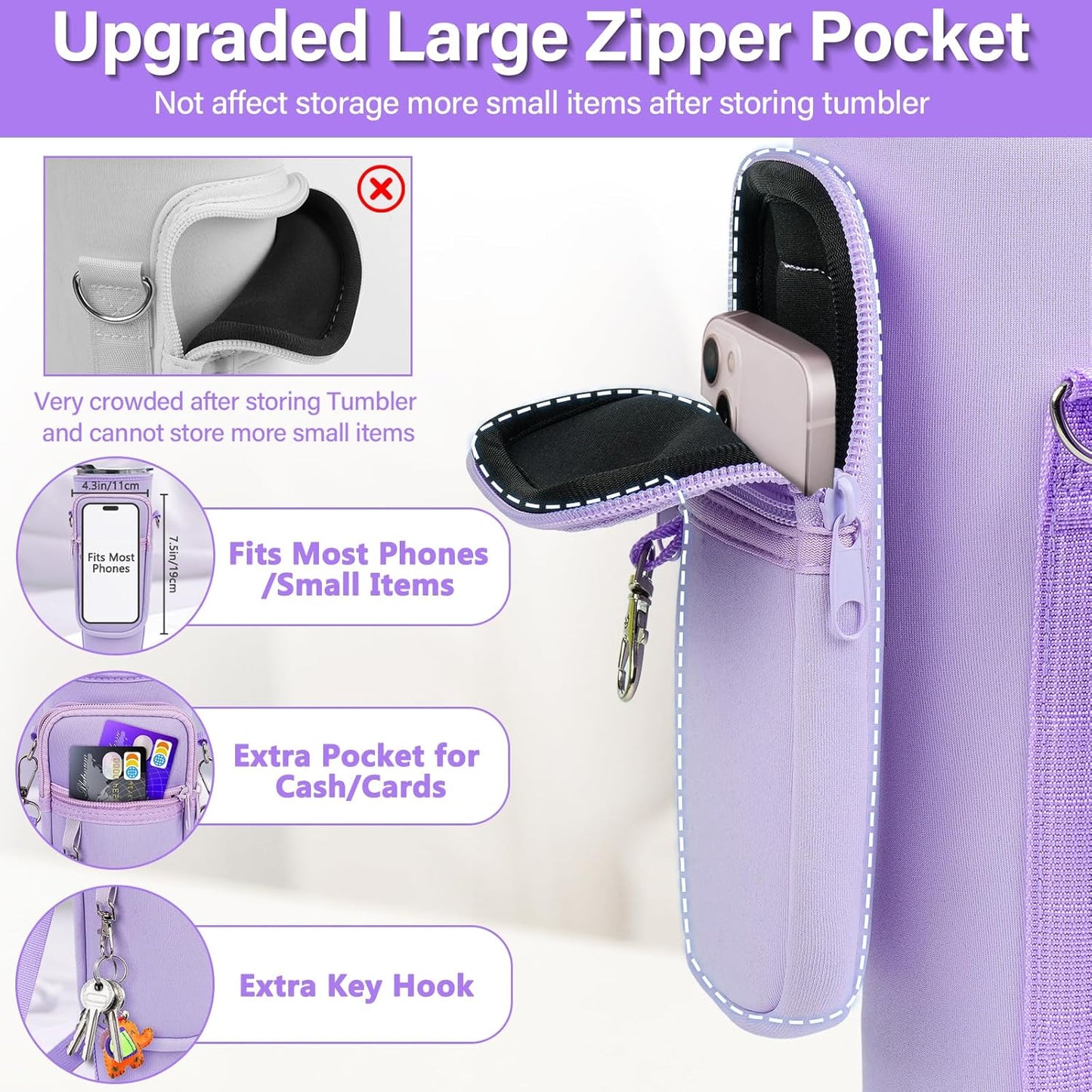 LEFOR·Z Water Bottle Carrier Bag with Phone Pocket Compatible with Stanley/Meoky 40 oz Tumbler with Handle,Water Bottle Holder Pouch with Adjustable Strap Compatible with Stanley Cup Accessories